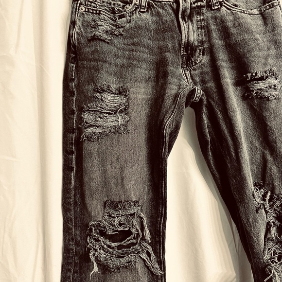 Abercrombie & Fitch Langdon Slim Fit Black Denim Rewashed Ripped Size 26W - 30L - Picture 2 of 7